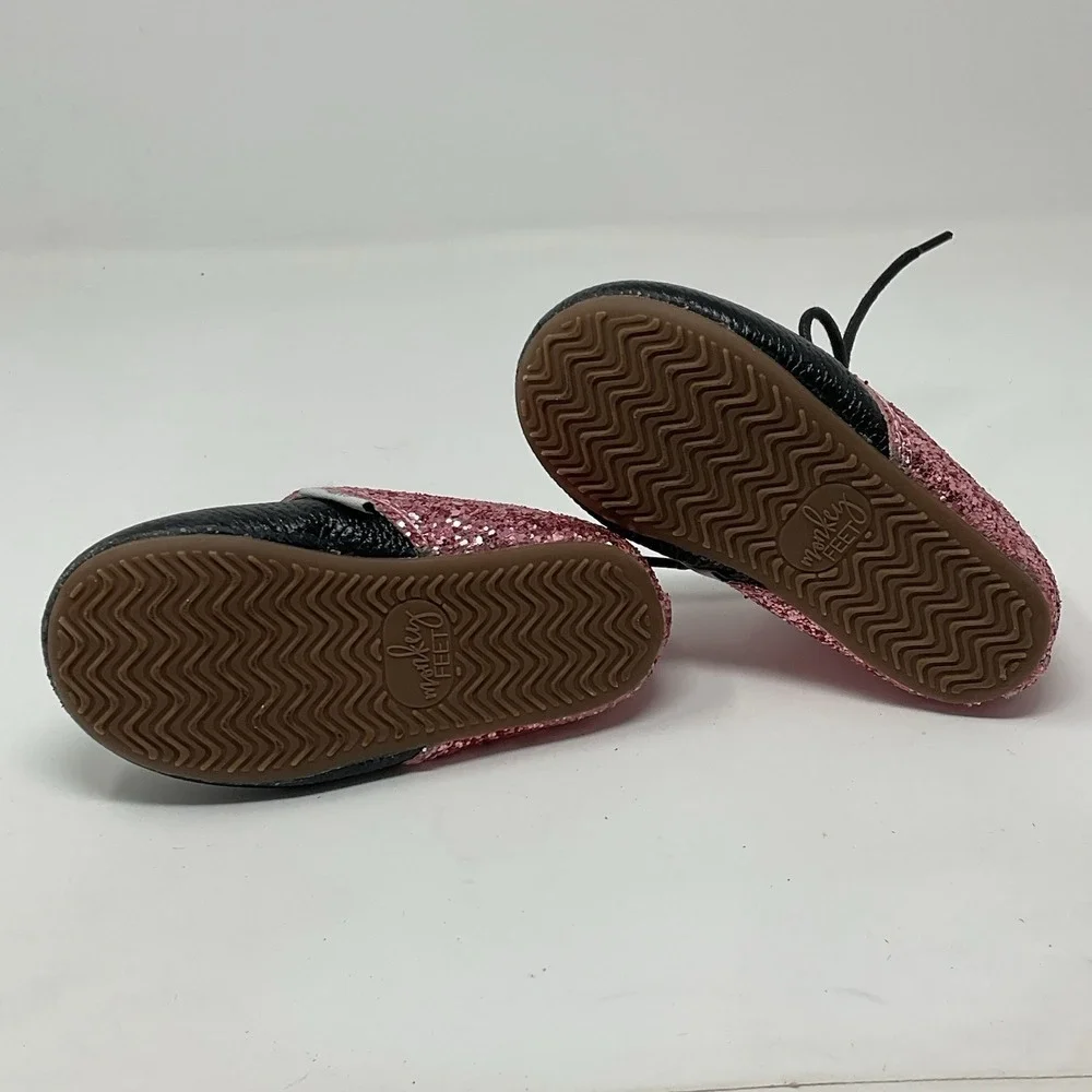 Monkey Feet Shoes Boots Baby Toddler 18-24 M Pink Glitter Black Leather Lace Up